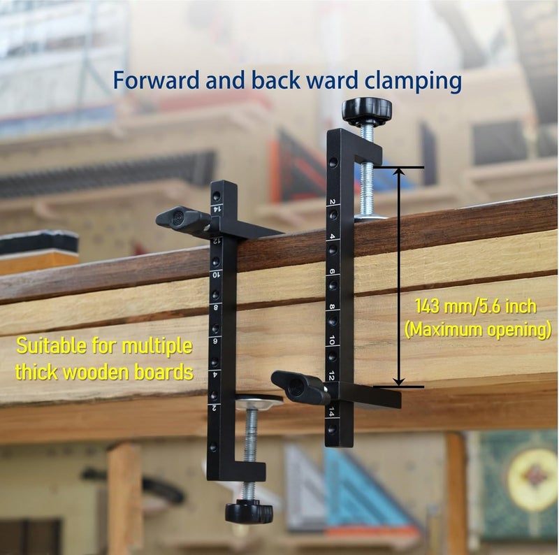 Objuni 2Pcs Desk C Clamp Extra wide range of 0-5.6 Inch, Stainless Steel Table Clamp Mount Holder with Fine-Tuning Bolt, Wide Throat Saw clamp for Woodworking, Office, Craft (2) - Image 2